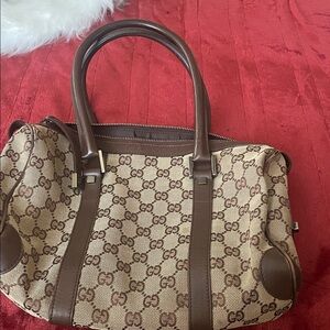 Gucci Beige and Brown Monogram Shoulder Bag